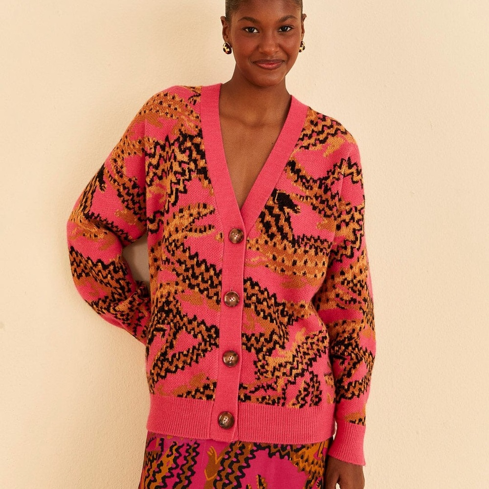 Farm Rio Pink Croco Knit Cardigan
